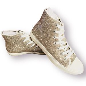 BAND OF THE FREE Bonnie Lace Up Rhinestone High Top Sneakers Natural White 8 NIB